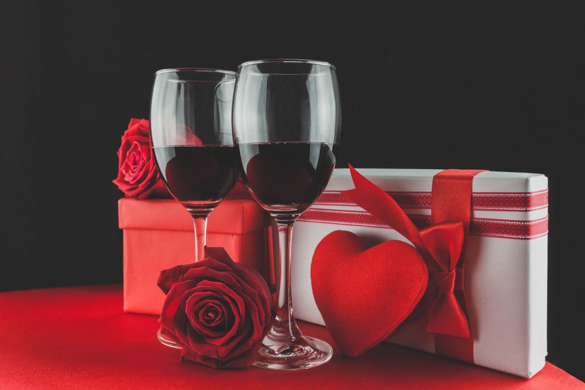 wine and gifts on Valentine's day